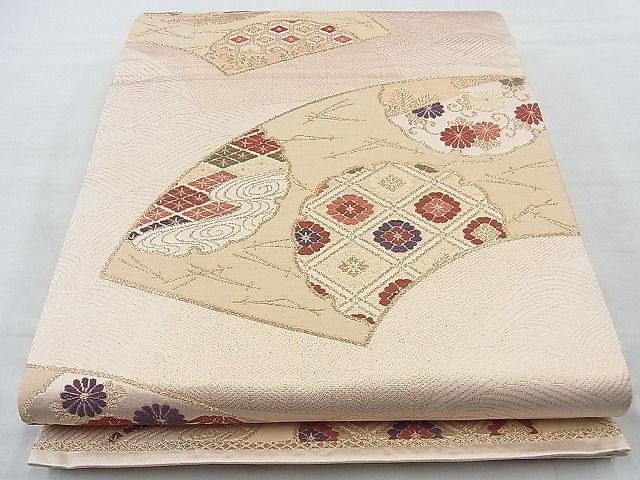 平和屋着物◎六通柄袋帯 唐織 有職地紙花文 金糸 逸品 BAAJ9783cm