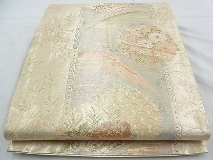 平和屋着物◎佐賀錦 六通柄袋帯 雪輪天井花文 金銀糸 逸品 BAAJ9797cm