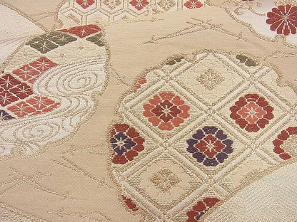 平和屋着物◎六通柄袋帯 唐織 有職地紙花文 金糸 逸品 BAAJ9783cm