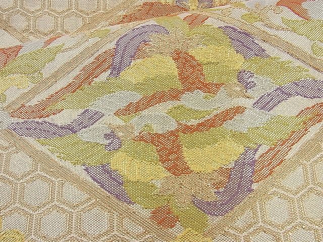 平和屋着物◎佐賀錦 六通柄袋帯 鳳凰向かい蝶菱文様 金糸 逸品 BAAJ9778cm