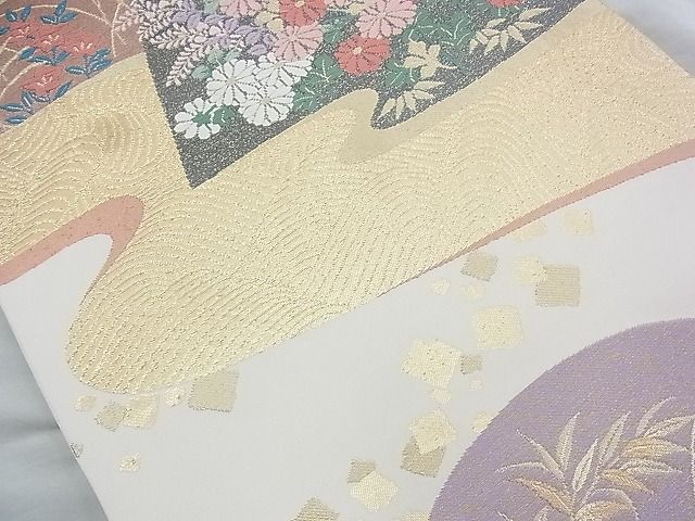 平和屋着物◎六通柄袋帯 唐織 流水遠山秋草文 金糸 逸品 BAAJ9796cm