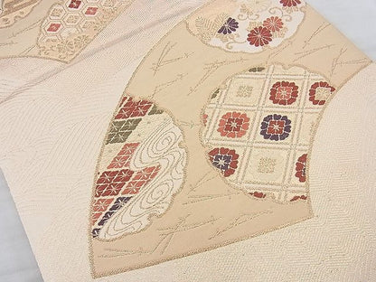 平和屋着物◎六通柄袋帯 唐織 有職地紙花文 金糸 逸品 BAAJ9783cm