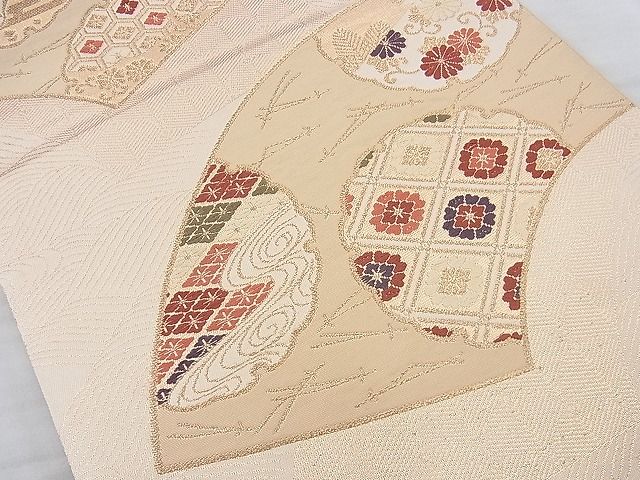 平和屋着物◎六通柄袋帯 唐織 有職地紙花文 金糸 逸品 BAAJ9783cm