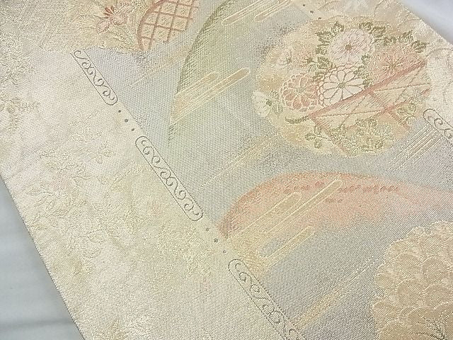平和屋着物◎佐賀錦 六通柄袋帯 雪輪天井花文 金銀糸 逸品 BAAJ9797cm