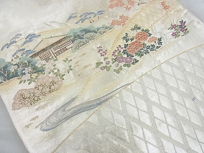 平和屋着物◎太鼓柄袋帯 唐織 名勝 金銀糸 逸品 BAAJ9781cm