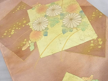 平和屋着物◎太鼓柄袋帯 駒刺繍 破れ色紙秋草文 金彩 逸品 未使用 BAAJ9777cm