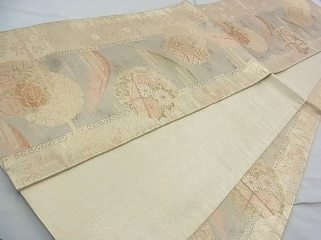 平和屋着物◎佐賀錦 六通柄袋帯 雪輪天井花文 金銀糸 逸品 BAAJ9797cm
