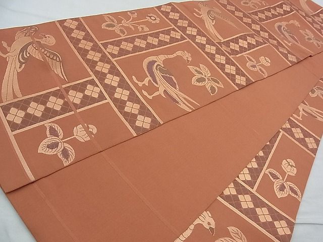 平和屋着物◎全通柄 本袋帯 更紗花鳥文 金糸 逸品 BAAJ9807cm