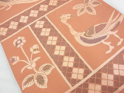 平和屋着物◎全通柄 本袋帯 更紗花鳥文 金糸 逸品 BAAJ9807cm