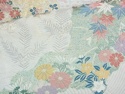 平和屋着物◎六通柄袋帯 唐織 道長四季草花文 金銀糸 逸品 BAAJ9805cm