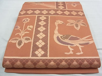 平和屋着物◎全通柄 本袋帯 更紗花鳥文 金糸 逸品 BAAJ9807cm