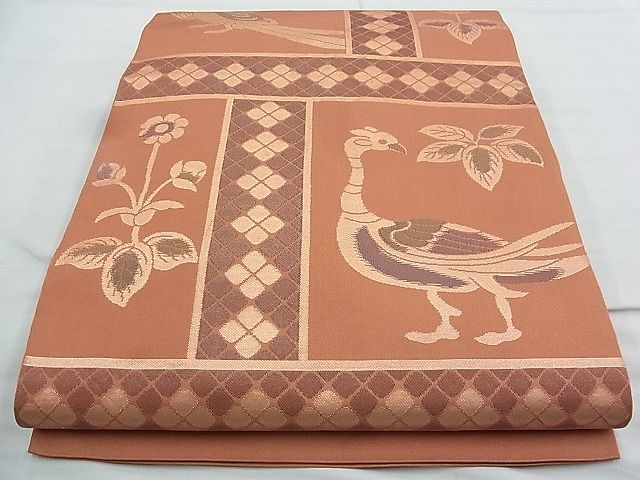 平和屋着物◎全通柄 本袋帯 更紗花鳥文 金糸 逸品 BAAJ9807cm