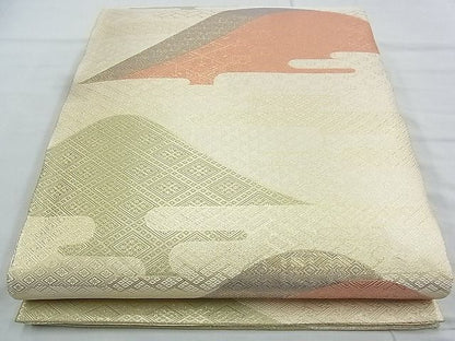 平和屋着物◎佐賀錦 六通柄袋帯 エ霞遠山文 金糸 逸品 BAAJ9824cm
