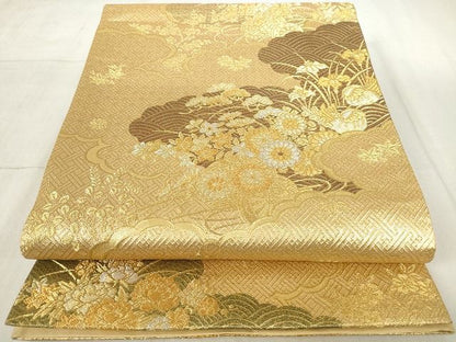 平和屋着物◎六通柄袋帯 雲取り花車文 金銀糸 正絹 逸品 AAAK4891Ahg