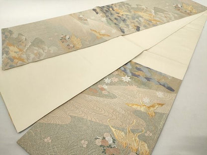 平和屋着物◎六通柄袋帯 錦秀松鶴遊文 金銀糸 引箔 正絹 逸品 AAAL2758Atn