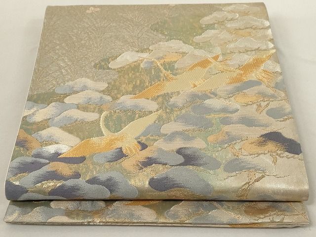 平和屋着物◎六通柄袋帯 錦秀松鶴遊文 金銀糸 引箔 正絹 逸品 AAAL2758Atn