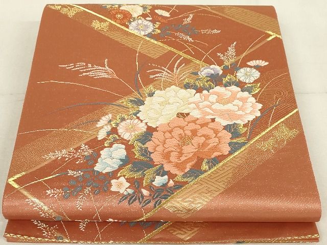 平和屋着物◎六通柄袋帯 唐織 草花文 金銀糸 正絹 逸品 AAAL2776Atn