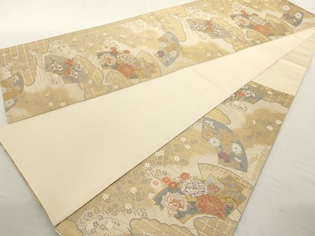 平和屋着物◎六通柄袋帯 地紙御所車花文 金銀糸 正絹 逸品 AAAL2770Atn