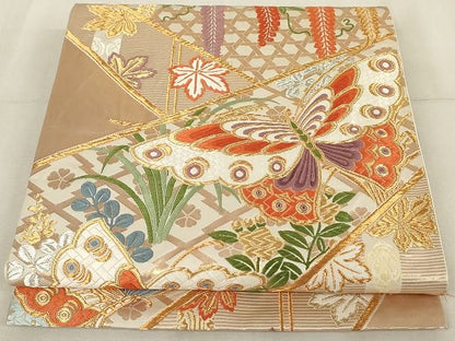 平和屋着物◎六通柄袋帯 唐織 能衣錦 花蝶文 金銀糸 正絹 逸品 AAAL2778Atn