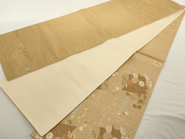 平和屋着物◎太鼓柄袋帯 飛鶴吉祥花文 金銀糸 正絹 逸品 AAAL2765Atn