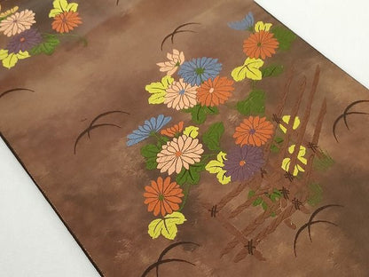 平和屋着物◎六通柄袋帯 草花文 唐錦 土屋 引箔 正絹 逸品 AAAL2767Atn