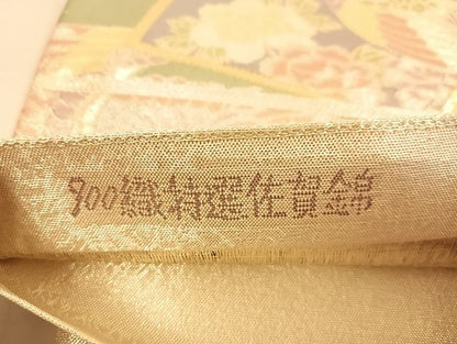 平和屋着物◎佐賀錦 六通柄袋帯 900織特選佐賀錦 扇面花鳥文 金銀糸 正絹 逸品 AAAJ8043Bsa