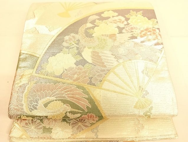 平和屋着物◎佐賀錦 六通柄袋帯 900織特選佐賀錦 扇面花鳥文 金銀糸 正絹 逸品 AAAJ8043Bsa