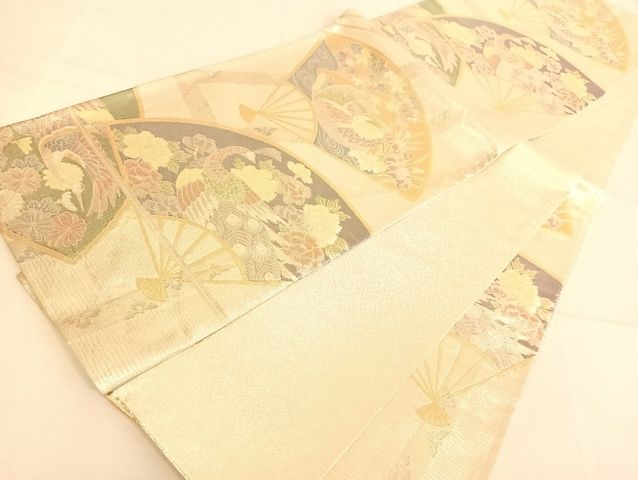平和屋着物◎佐賀錦 六通柄袋帯 900織特選佐賀錦 扇面花鳥文 金銀糸 正絹 逸品 AAAJ8043Bsa