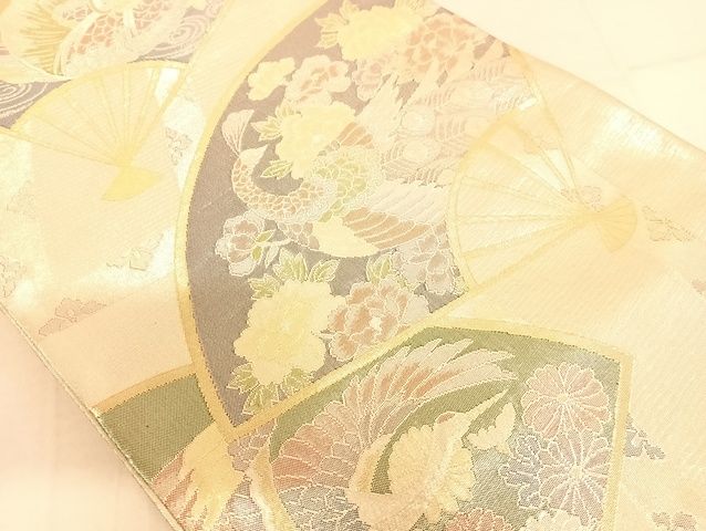 平和屋着物◎佐賀錦 六通柄袋帯 900織特選佐賀錦 扇面花鳥文 金銀糸 正絹 逸品 AAAJ8043Bsa