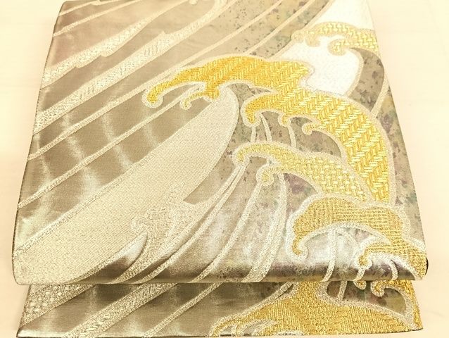 平和屋着物◎六通柄袋帯 荒波文 金銀糸 引箔 正絹 逸品 AAAJ8058Bsa
