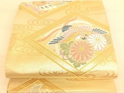 平和屋着物◎六通柄袋帯 唐織 菱花鳥文 金糸 正絹 逸品 AAAJ8059Bsa