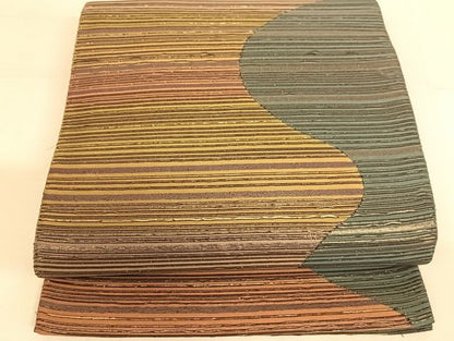 平和屋着物◎六通柄袋帯 幾何学文様 金糸 正絹 逸品 AAAJ8062Bsa