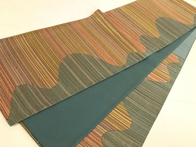 平和屋着物◎六通柄袋帯 幾何学文様 金糸 正絹 逸品 AAAJ8062Bsa