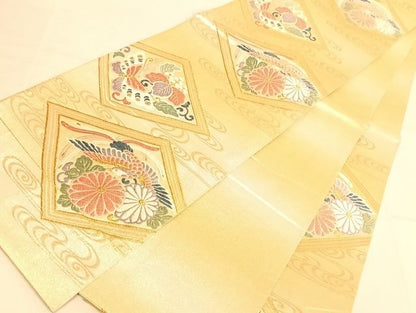 平和屋着物◎六通柄袋帯 唐織 菱花鳥文 金糸 正絹 逸品 AAAJ8059Bsa