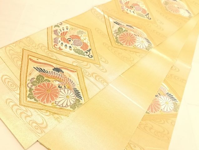 平和屋着物◎六通柄袋帯 唐織 菱花鳥文 金糸 正絹 逸品 AAAJ8059Bsa