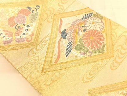 平和屋着物◎六通柄袋帯 唐織 菱花鳥文 金糸 正絹 逸品 AAAJ8059Bsa