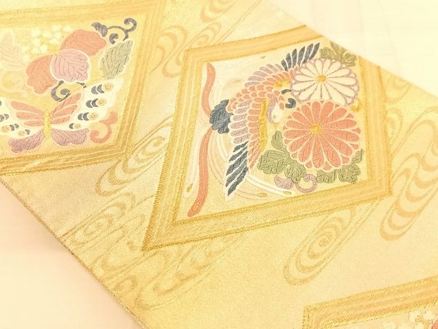 平和屋着物◎六通柄袋帯 唐織 菱花鳥文 金糸 正絹 逸品 AAAJ8059Bsa