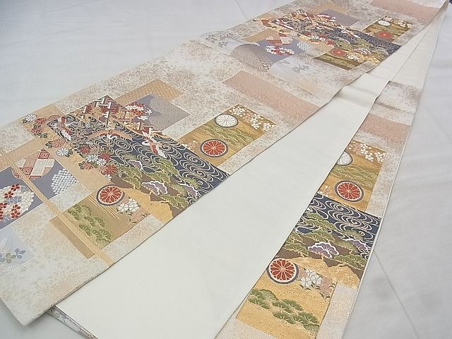平和屋着物◎六通柄袋帯 唐織 色紙小花文 金糸 逸品 BAAJ9330if