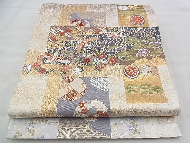 平和屋着物◎六通柄袋帯 唐織 吉祥花丸文 銀糸 逸品 BAAJ5551ns