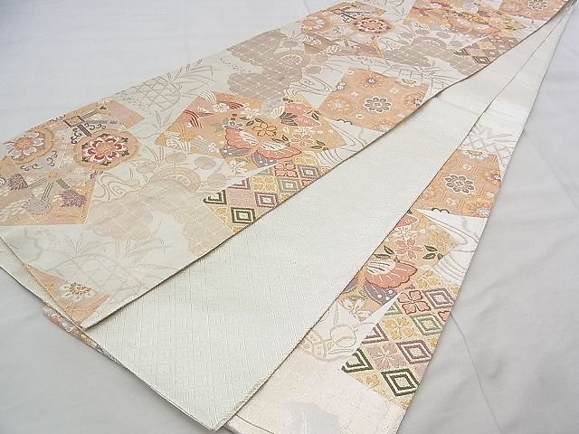 平和屋着物◎六通柄袋帯 唐織 吉祥花丸文 銀糸 逸品 BAAJ5551ns