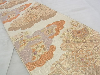 平和屋着物◎佐賀錦　六通柄袋帯　雲取り能衣文　金糸　逸品　BAAJ9381if