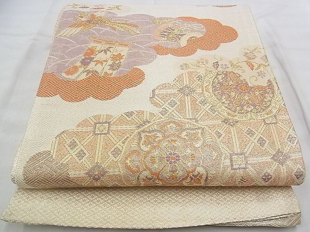 平和屋着物◎佐賀錦　六通柄袋帯　雲取り能衣文　金糸　逸品　BAAJ9381if