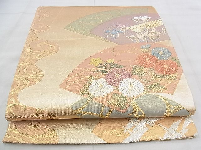平和屋着物◎六通柄袋帯 唐織 琳派地紙花文 金銀糸 逸品 BAAK0102if