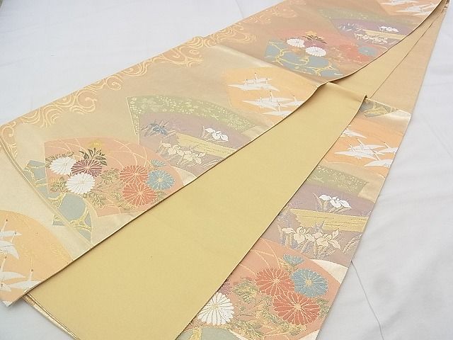 平和屋着物◎六通柄袋帯 唐織 琳派地紙花文 金銀糸 逸品 BAAK0102if