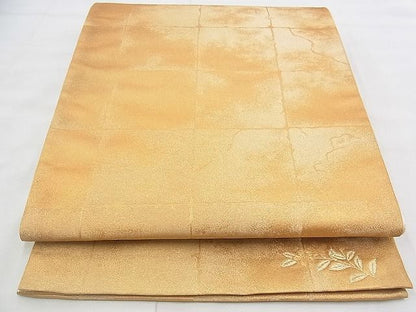 平和屋着物◎六通柄袋帯 寿光織 ワンポイント 枝花文 金糸 逸品 BAAK0162if