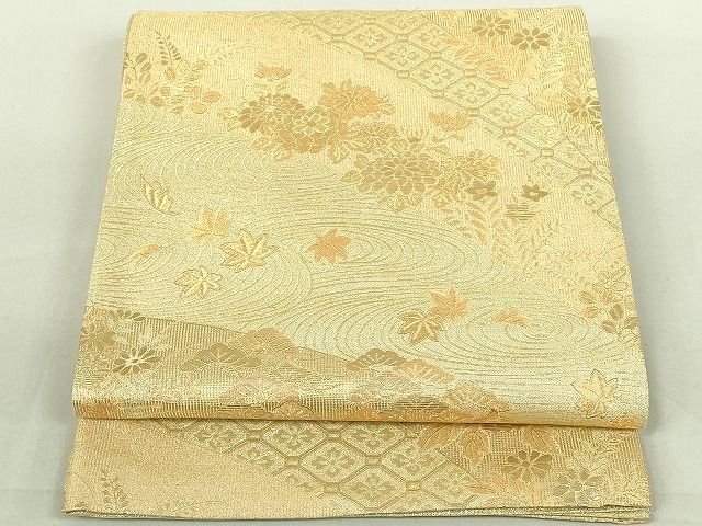 平和屋着物◎佐賀錦 六通柄袋帯 風景花松文 金糸 逸品 DAAI2584ox