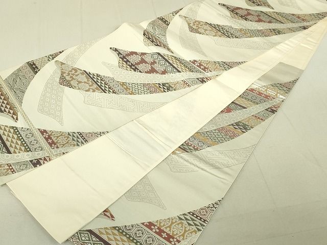 平和屋着物◎六通柄袋帯 熨斗吉祥花文 銀糸 逸品 DAAI2573ox