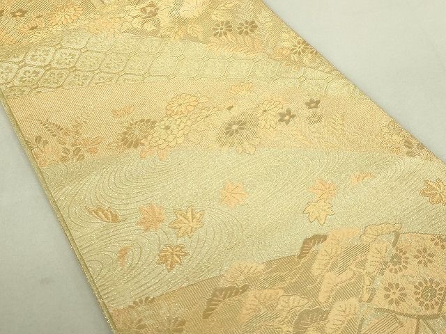平和屋着物◎佐賀錦 六通柄袋帯 風景花松文 金糸 逸品 DAAI2584ox