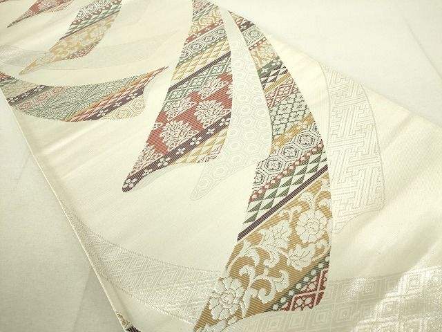 平和屋着物◎六通柄袋帯 熨斗吉祥花文 銀糸 逸品 DAAI2573ox
