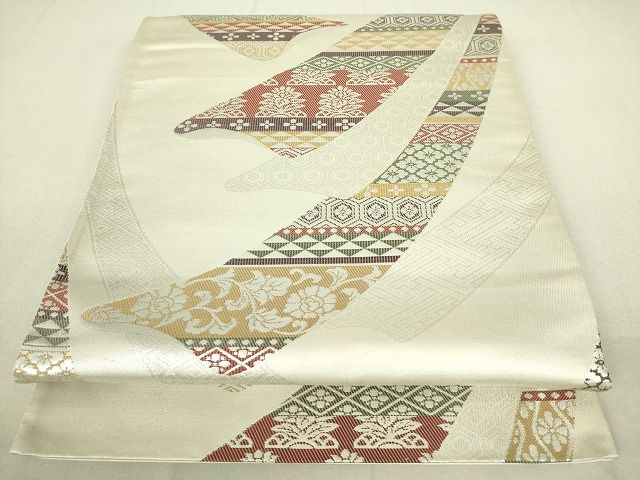 平和屋着物◎六通柄袋帯 熨斗吉祥花文 銀糸 逸品 DAAI2573ox